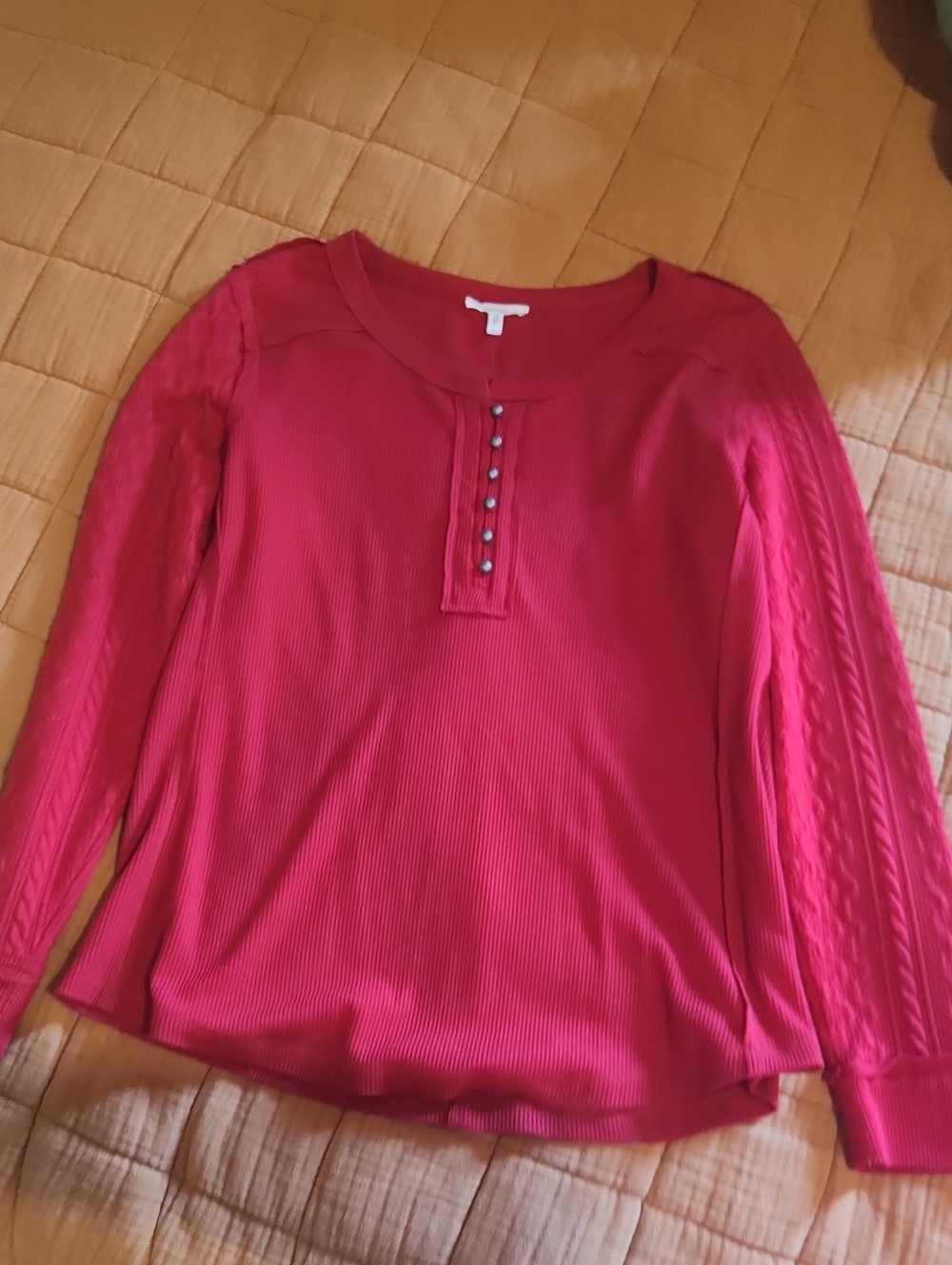 Maurices Crimson Henley Ribbed Long-Sleeve Top